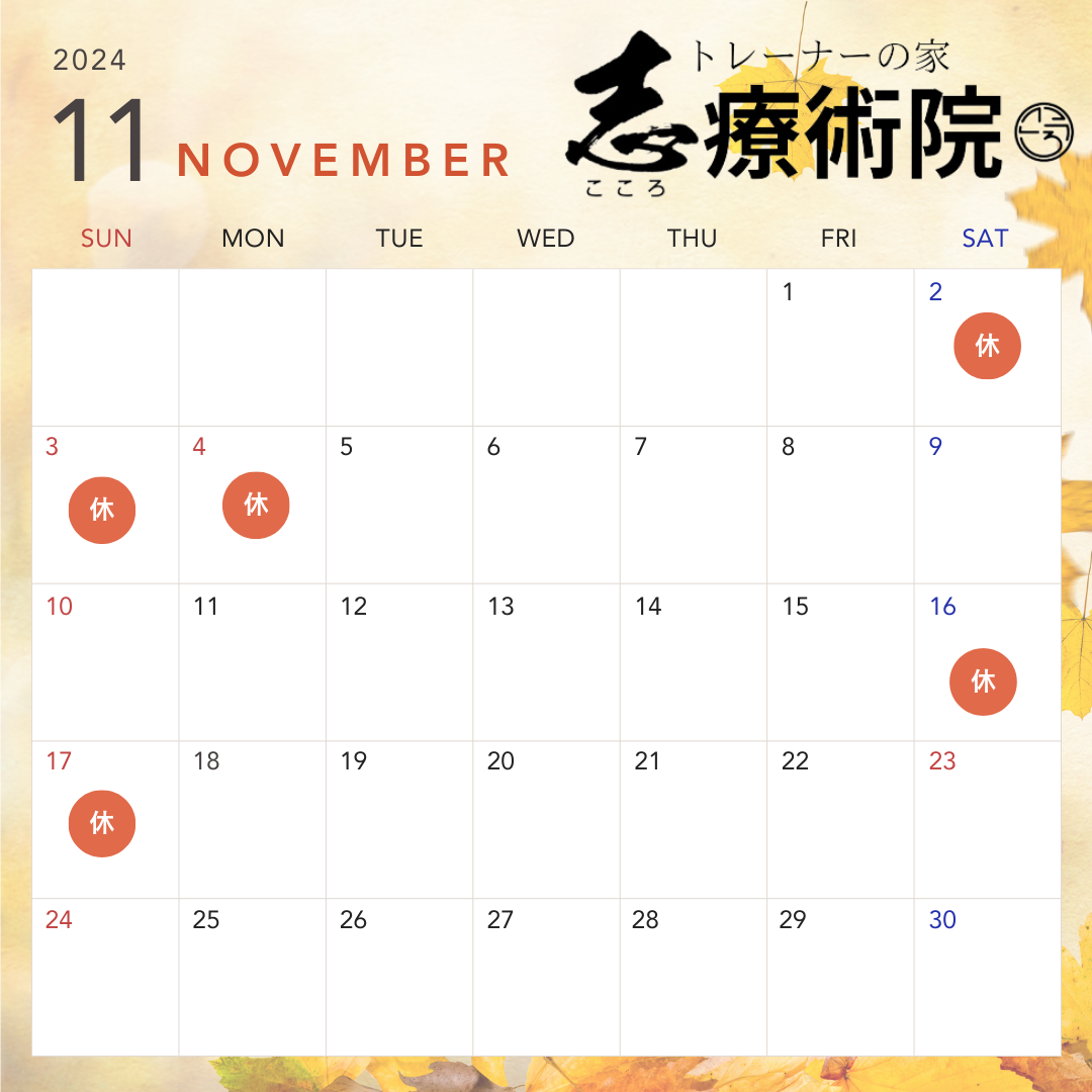 11月のお休みのお知らせです